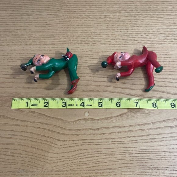 Vtg 50s Red Green Pixie Elf Figurines Ladybug Rubber Hangers Climbers Christmas - Picture 9 of 9
